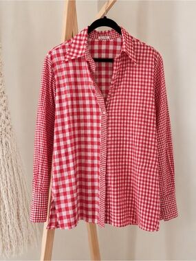 Red & White Gingham Button-Front Shirt